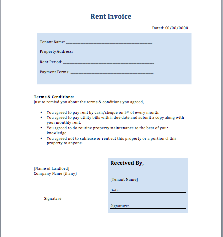 House rent invoice