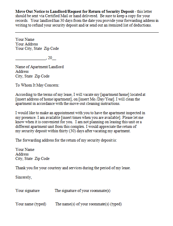 30 Days Notice Letter To Landlord Sample from www.freetemplatedownloads.net