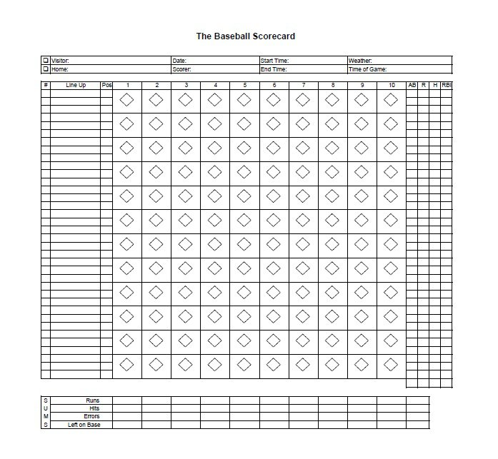 30 Printable Baseball Scoresheet Scorecard Templates Templatelab 