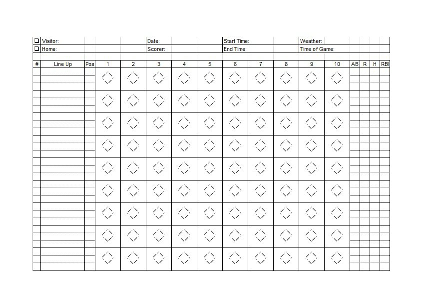 30 Printable Baseball Scoresheet Scorecard Templates Free Template