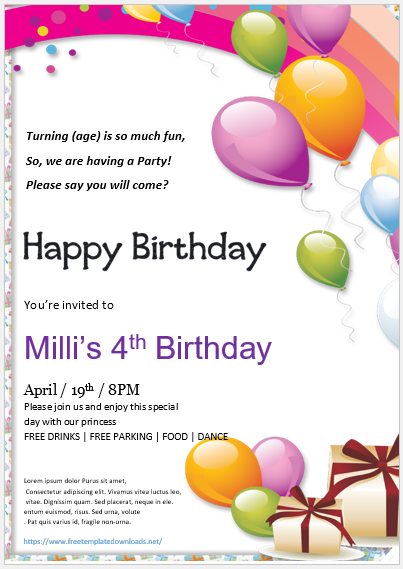 Free Birthday Party Invitation Template 03