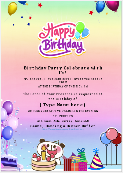 Free Birthday Party Invitation Template 18