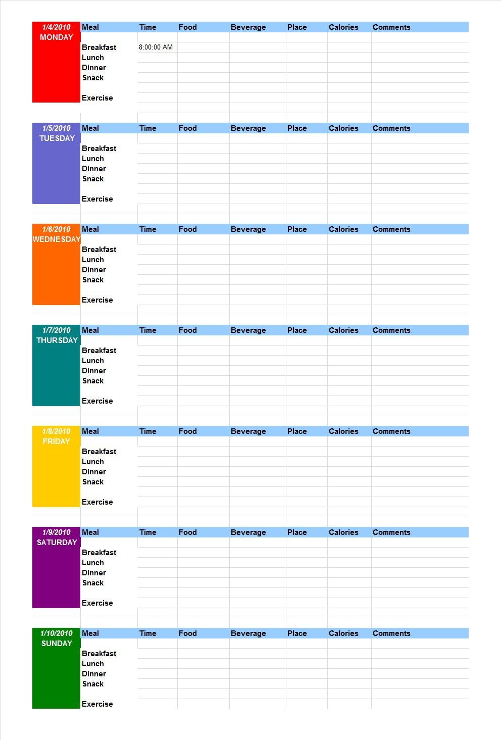 Free Printable Weekly Food Tracker