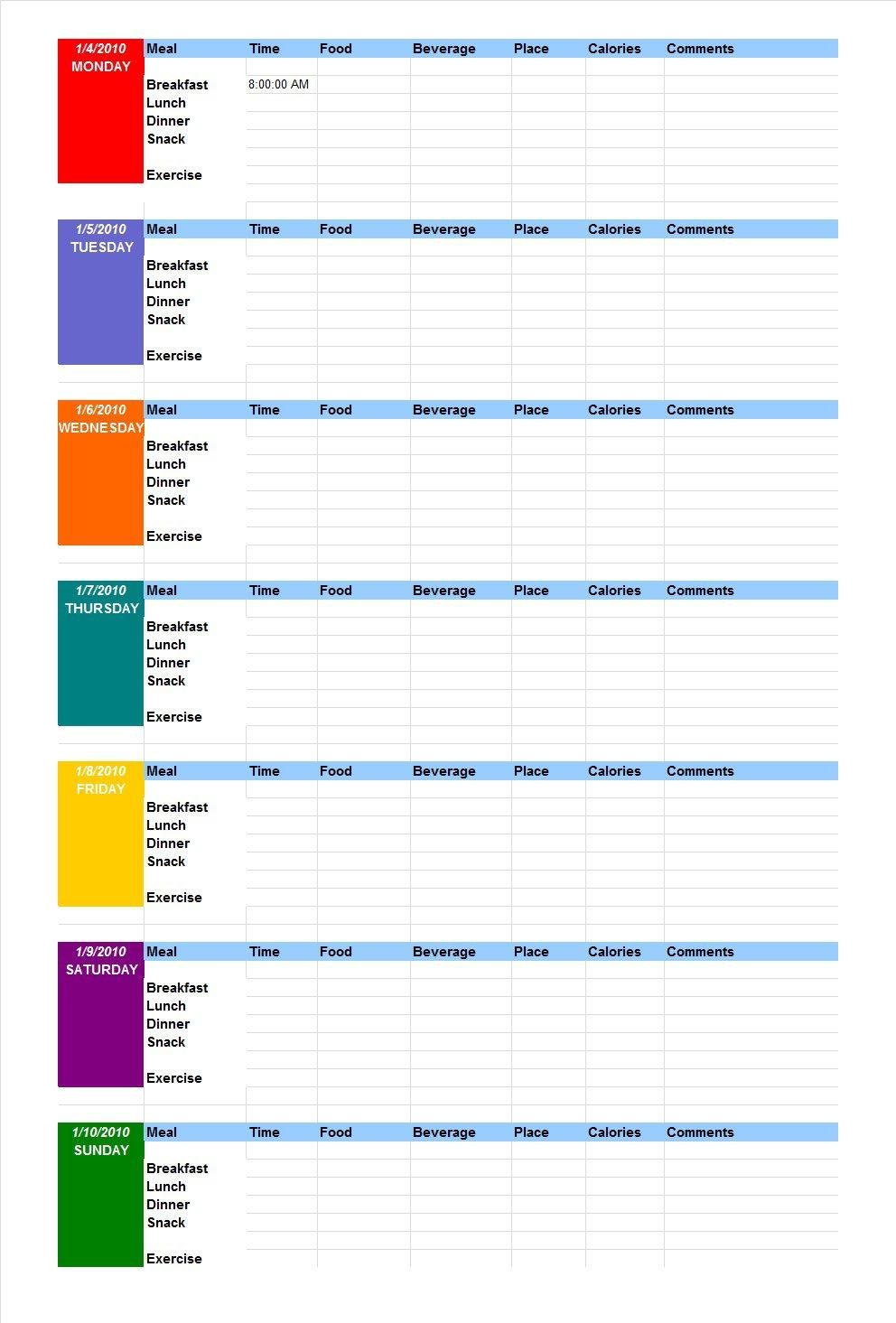 40 Simple Food Diary Templates Food Log Examples Free Template 