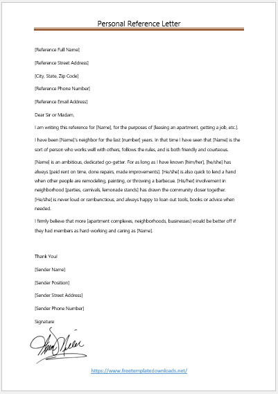 Free Personal / Character Reference Letter Template 04