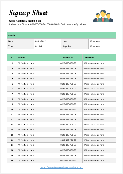 Free Sign-Up Sheet Template 01