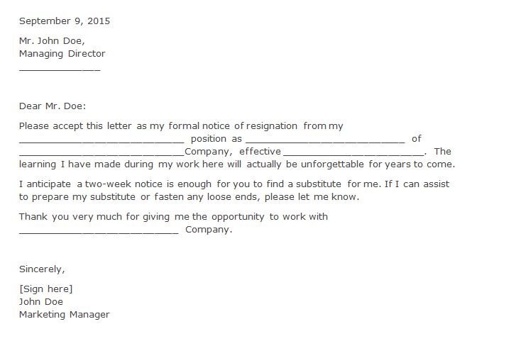 2 Weeks Notice Resignation Letter Example from www.freetemplatedownloads.net