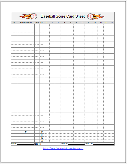 Free Printable Baseball Scoresheet Template 01