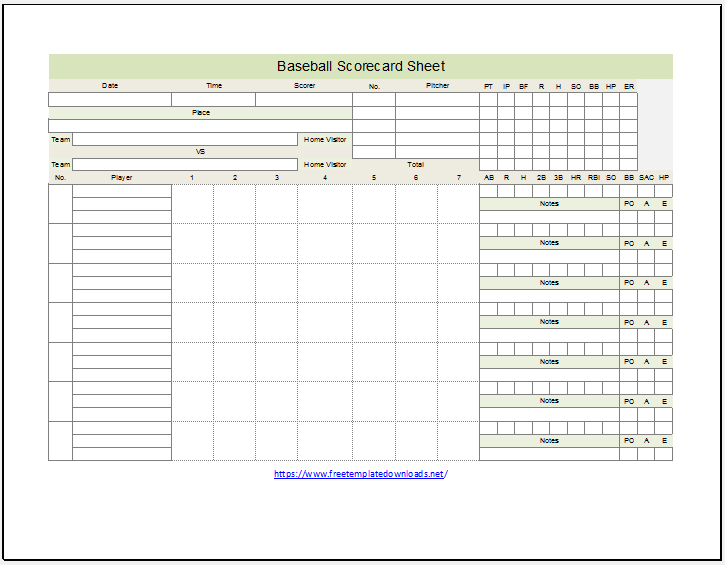 Free Printable Baseball Scoresheet Template 05