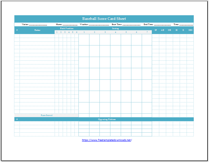 Free Printable Baseball Scoresheet Template 07