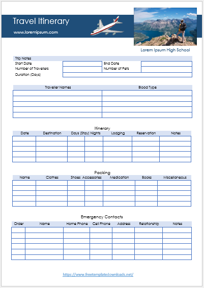Free Itinerary Template 01