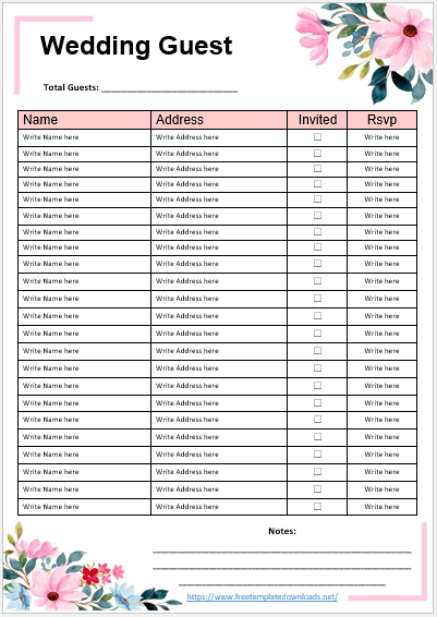 06 Free Wedding Guest List Templates - Free Template Downloads