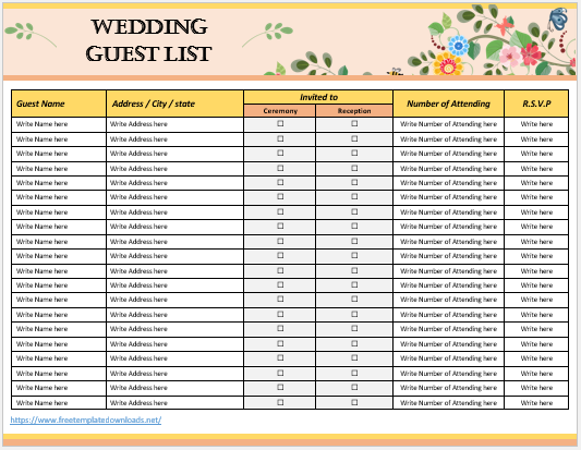 Free Wedding Guest List Template 04