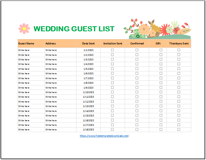 Free Wedding Guest List Template 05