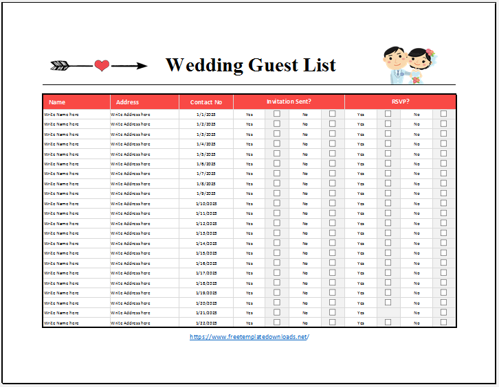 Free Wedding Guest List Template 06
