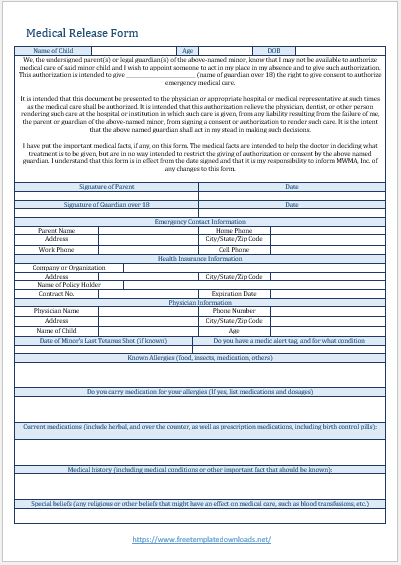 Free Medical Release Form Template 03