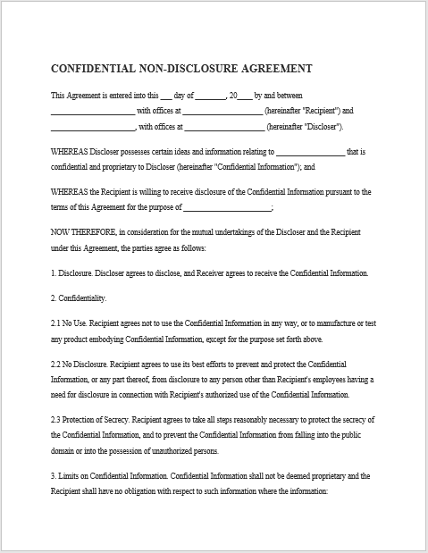 Non-Disclosure Agreement Template 01