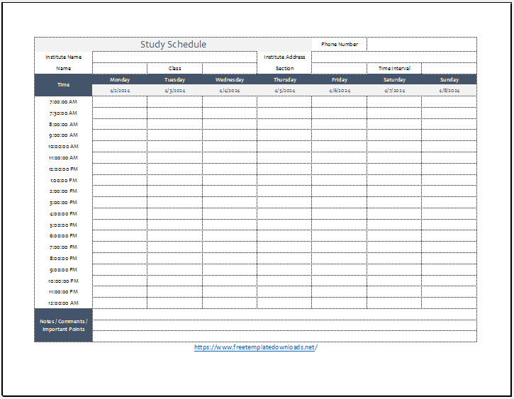 Free Study Schedule Template 01