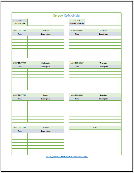 Free Study Schedule Template 02