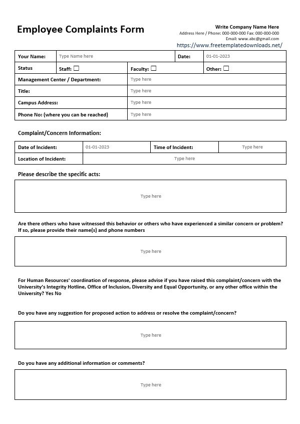Employee Complaints Form 01