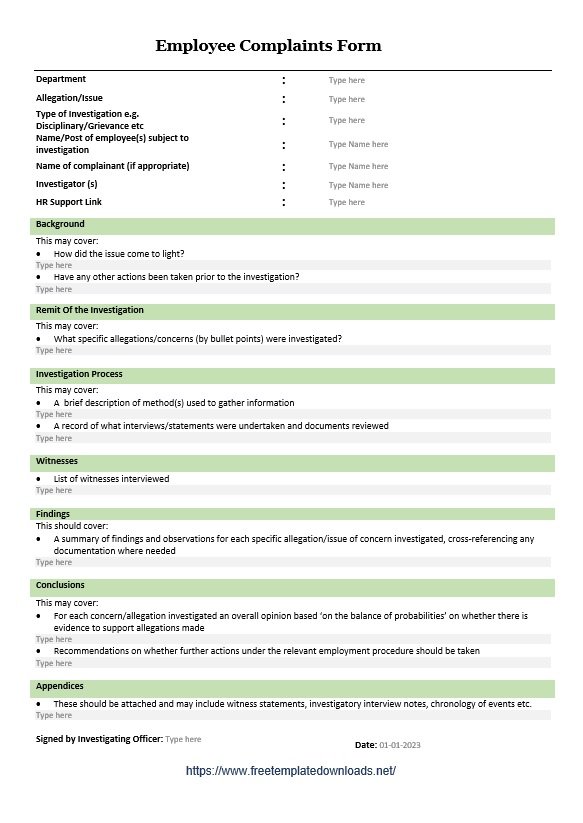 Employee Complaints Form 05
