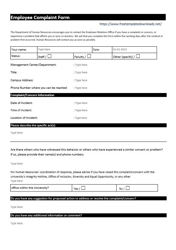 Employee Complaints Form 09