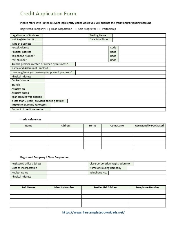 credit application form template 04