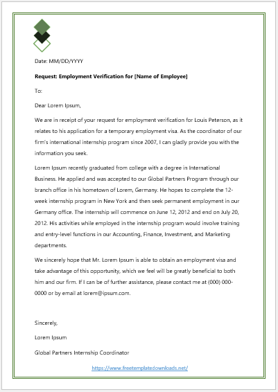 Free Proof of Employment Letter 04