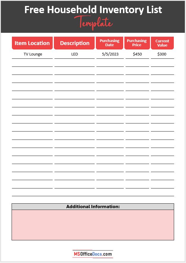 Household Inventory List Template 03 Free Template Downloads Household Inventory List Template 03 Free Template Downloads