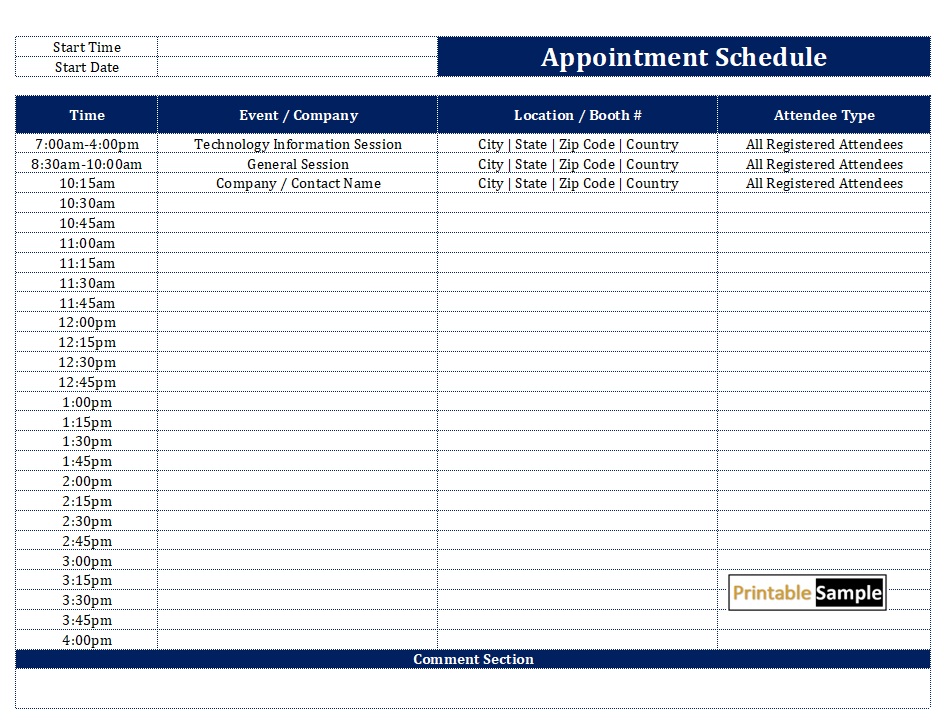 Appointment Schedule - Excel Sheet 02