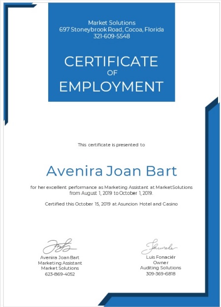 Blue Certificate of Employment Template