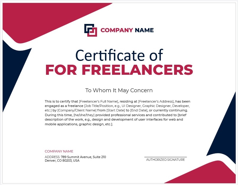 Certificate of Employment for Freelancers