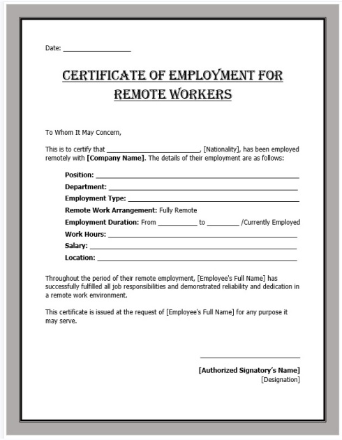 Certificate of Employment for Remote Workers