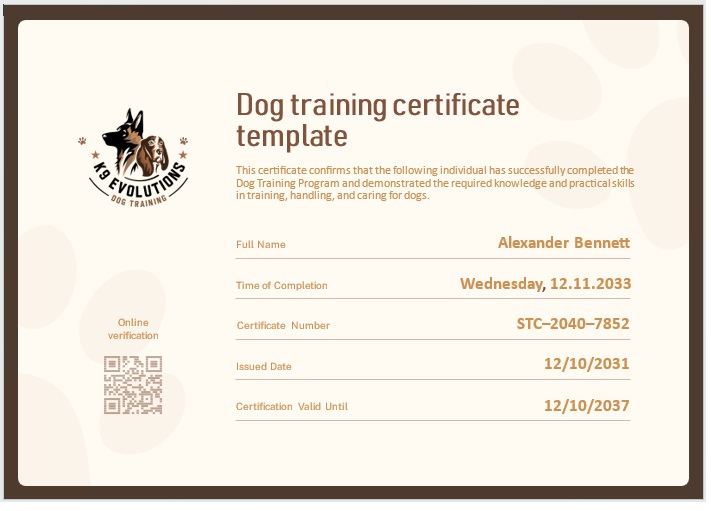 Dog Training Certificate Template