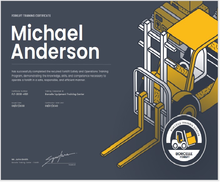 Forklift Training Certificate Template