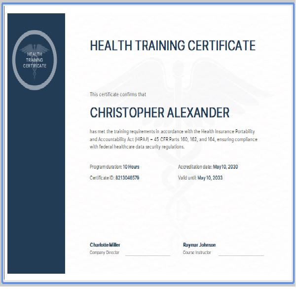 Health Training Certificate Template