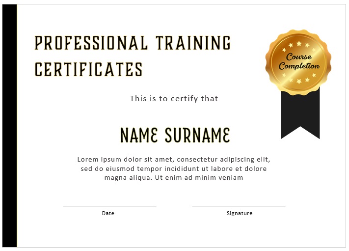 Professional Training Certificate Template