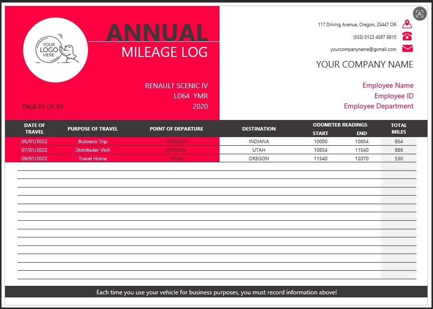 Annual Mileage Log