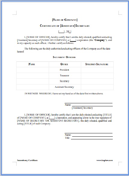Business Incumbency Template