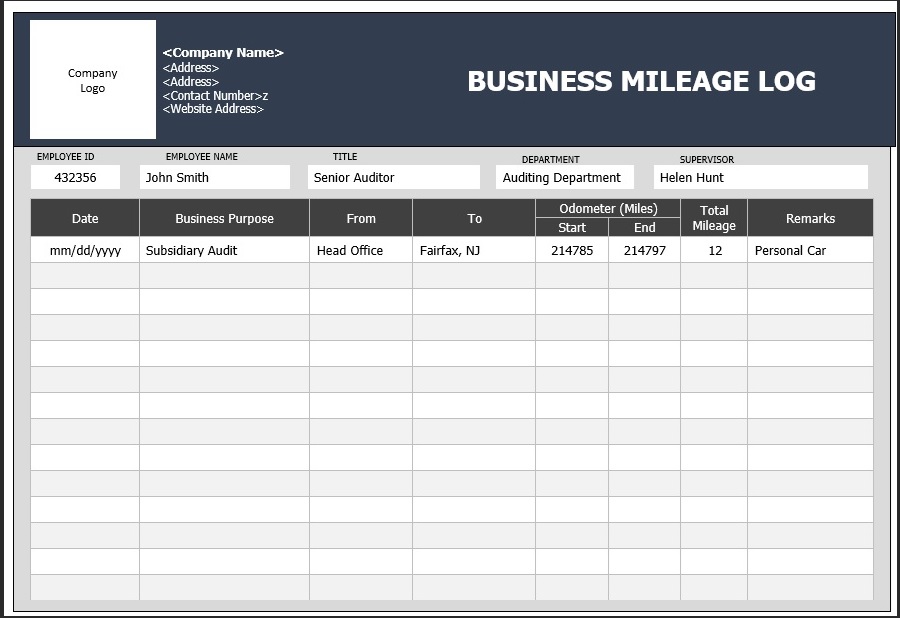 Business Mileage Log