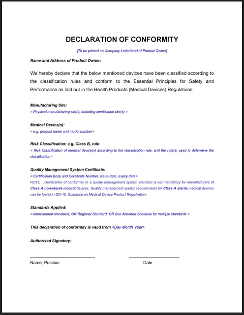 Certificate of Declaration Conformance