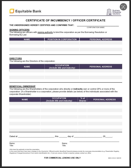 Certificate of Incumbency