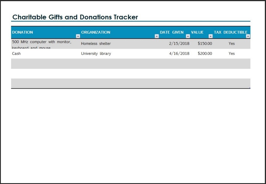 Charity Donation Tracker Template