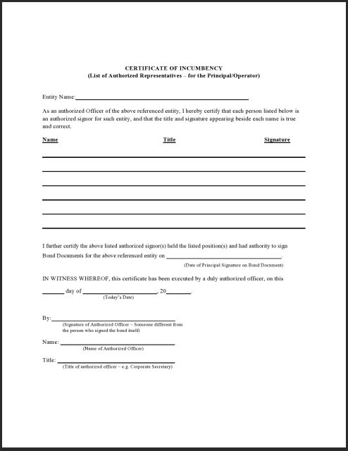 Company Incumbency Certificate