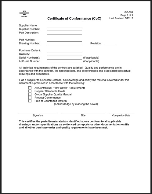 Conformance Certificate Template