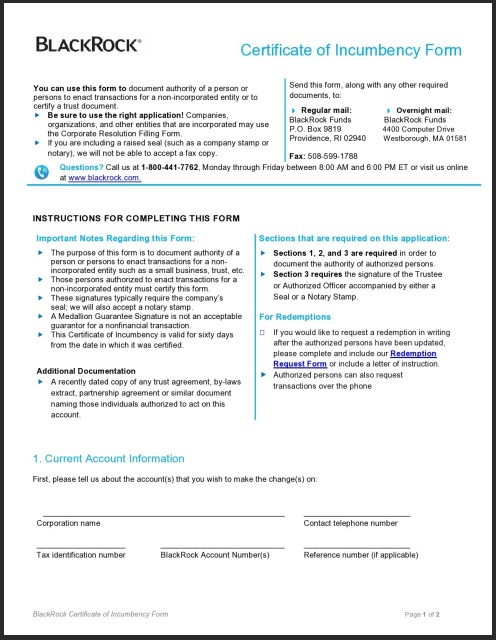 Corporate Incumbency Certificate