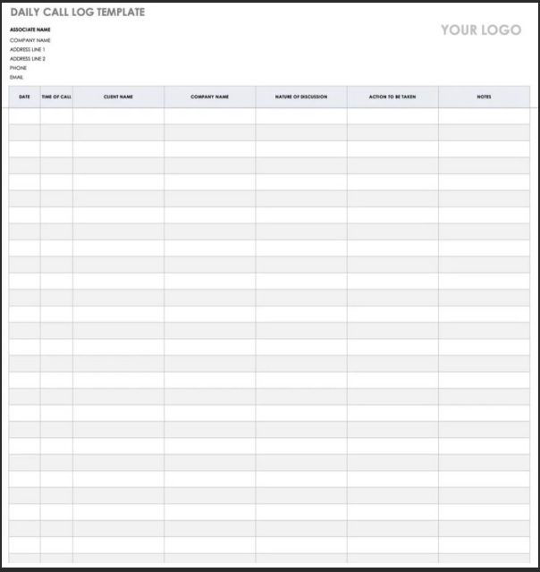 Daily Call Log Sheet