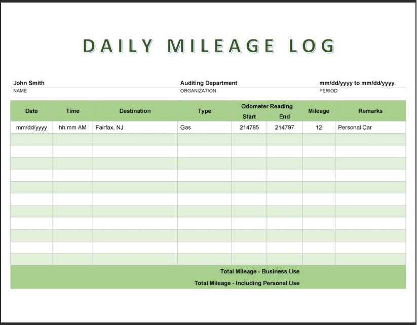 Daily Mileage Log