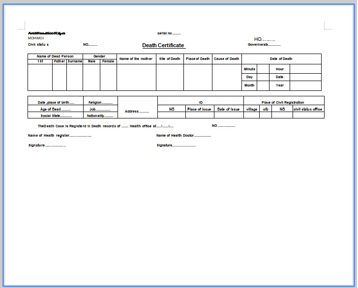 Death Record Certificate