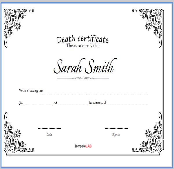 Editable Certificate Of Death
